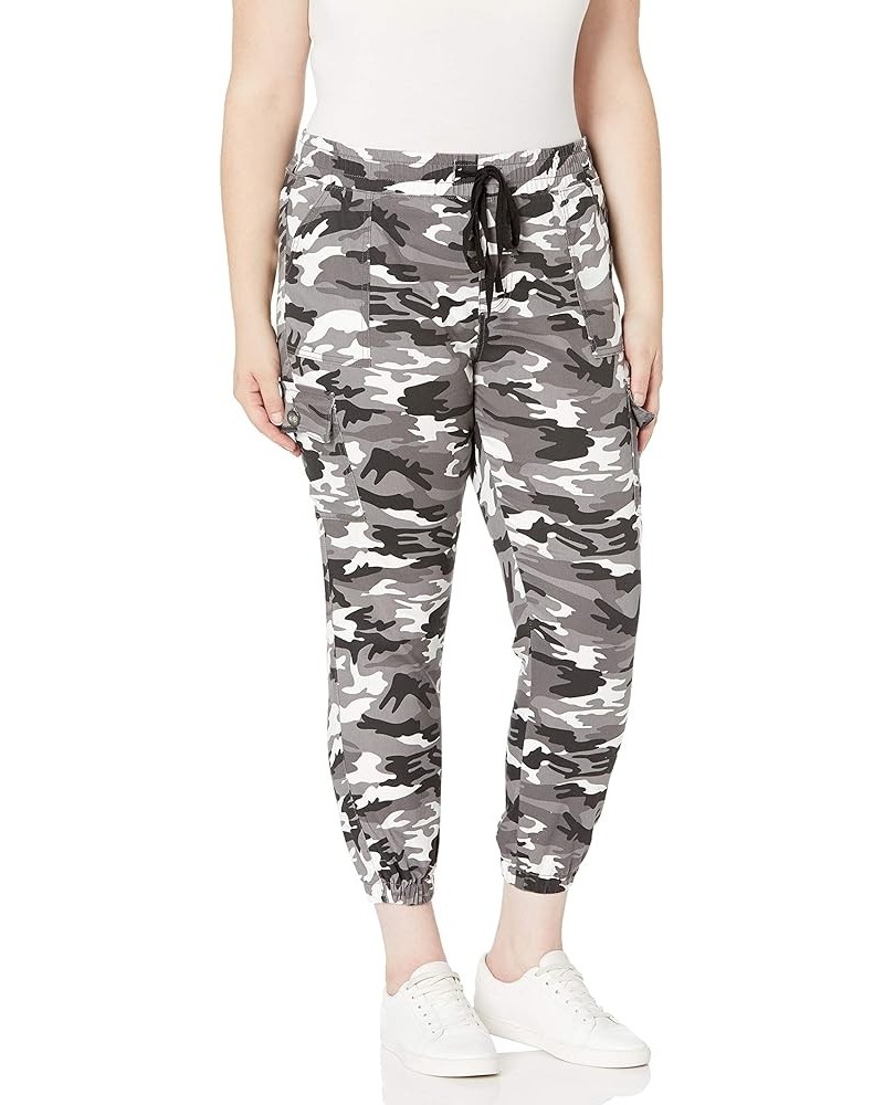 Women's Cargo Pocket Camo Jogger Juniors Plus Size High Waisted Skinny Pants with Drawstring Gray Camo $11.40 Pants