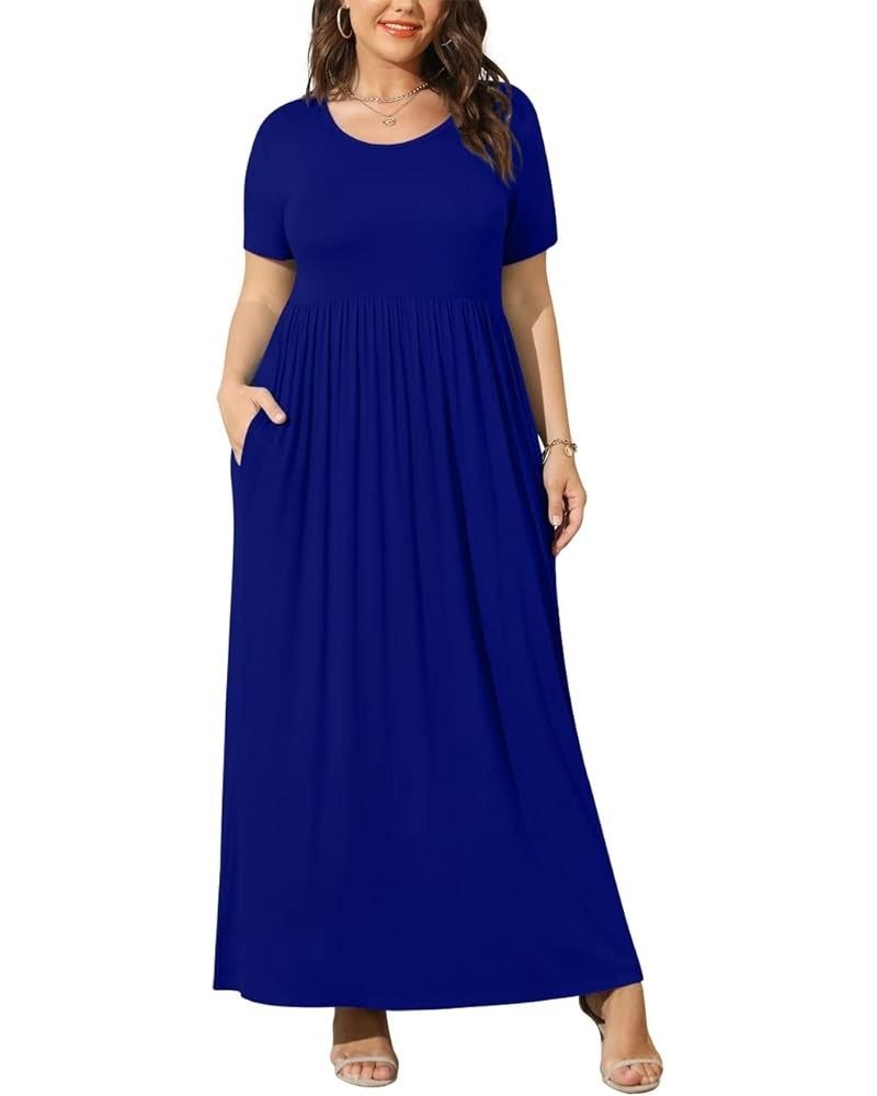 Women Summer XL-6X Plus Size Maxi Dress Long Dresses with Pockets Royal Blue $16.81 Dresses