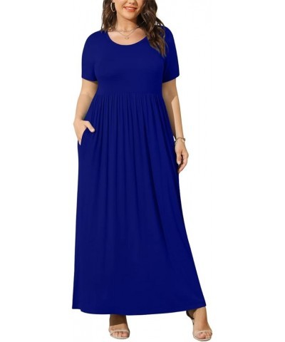 Women Summer XL-6X Plus Size Maxi Dress Long Dresses with Pockets Royal Blue $16.81 Dresses