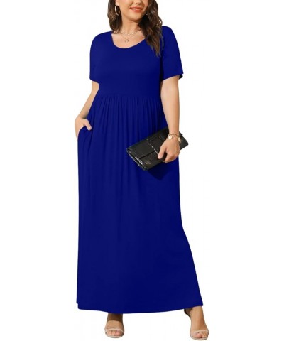 Women Summer XL-6X Plus Size Maxi Dress Long Dresses with Pockets Royal Blue $16.81 Dresses