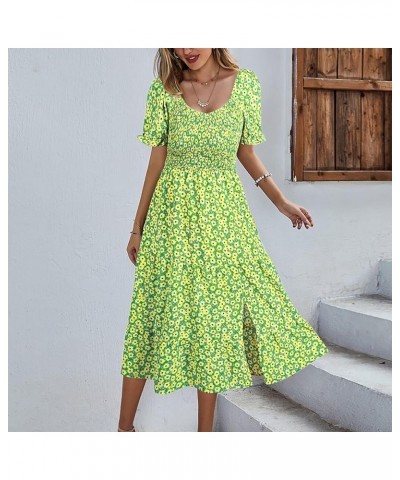 Midi Dresses for Women 2024 Casual with Sleeves Summer Beach Vacation Women Beach Sundresses Casual Summer Tank Dress A5-yell...