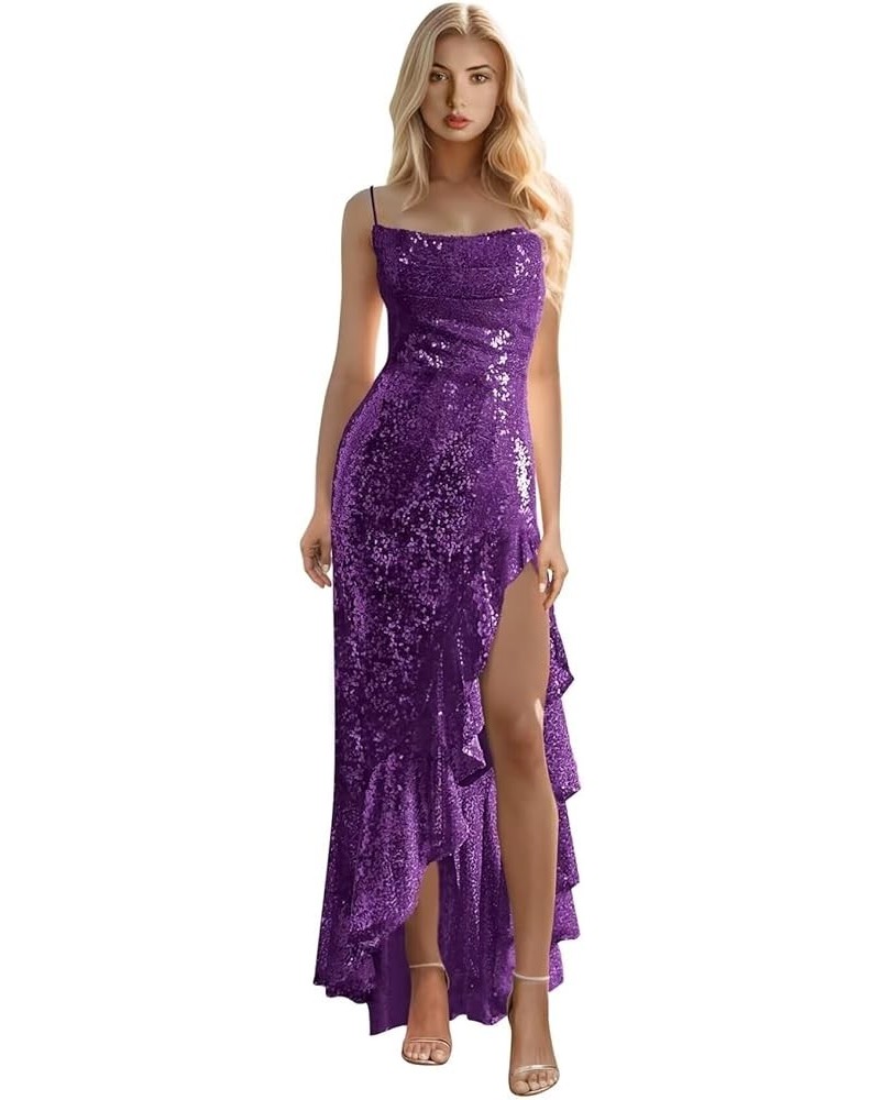 Glitter Sequins Prom Dresses for Women Sparkle Boat Neck Mermaid Formal Evening Gowns with Spaghetti Straps Purple $35.04 Dre...