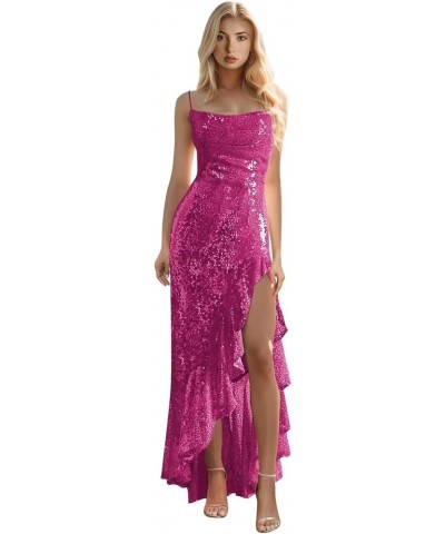 Glitter Sequins Prom Dresses for Women Sparkle Boat Neck Mermaid Formal Evening Gowns with Spaghetti Straps Purple $35.04 Dre...