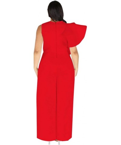 Plus Size Ruffle Plain Full Length Loose Sleeveless Women's Jumpsuit Asymmetric Falbala Woman Romper Red $32.99 Jumpsuits