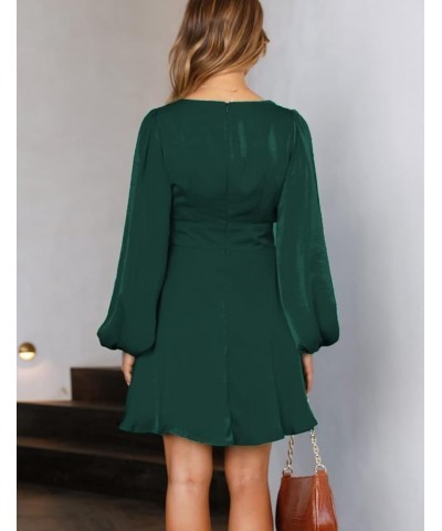 Women's Satin Long Sleeve Cut Out Mini Dress Silk Lantern Sleeve V Neck A-line Sexy Cocktail Short Dress for 2023… Emerald $2...