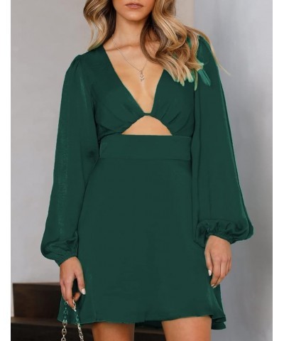 Women's Satin Long Sleeve Cut Out Mini Dress Silk Lantern Sleeve V Neck A-line Sexy Cocktail Short Dress for 2023… Emerald $2...