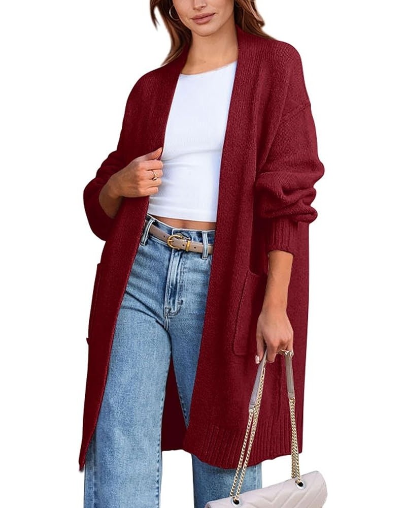 Womens Cardigan 2024 Fall Fashion Oversized Open Front Long Knit Cardigan Casual Winter Sweater Coats with Pockets Wine Red $...