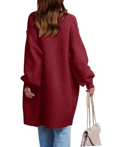 Womens Cardigan 2024 Fall Fashion Oversized Open Front Long Knit Cardigan Casual Winter Sweater Coats with Pockets Wine Red $...