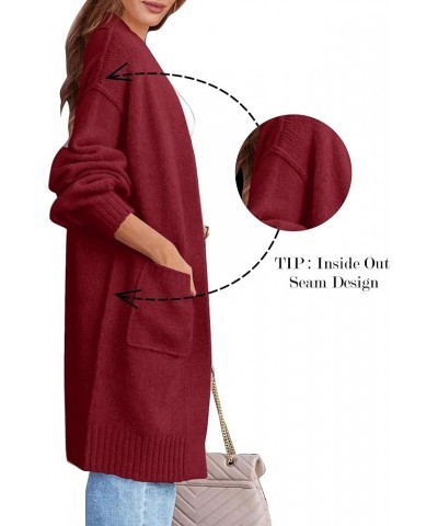 Womens Cardigan 2024 Fall Fashion Oversized Open Front Long Knit Cardigan Casual Winter Sweater Coats with Pockets Wine Red $...