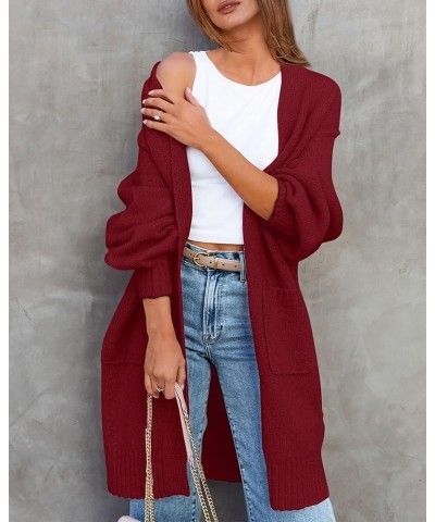 Womens Cardigan 2024 Fall Fashion Oversized Open Front Long Knit Cardigan Casual Winter Sweater Coats with Pockets Wine Red $...