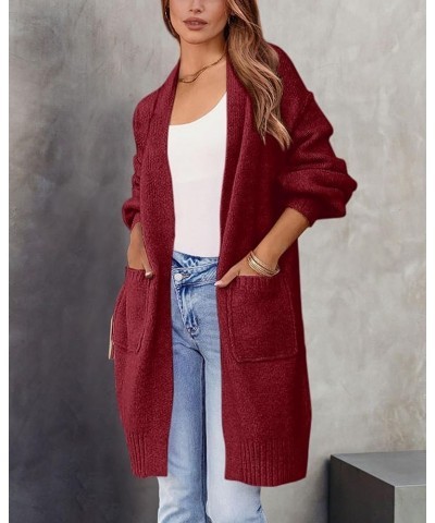 Womens Cardigan 2024 Fall Fashion Oversized Open Front Long Knit Cardigan Casual Winter Sweater Coats with Pockets Wine Red $...