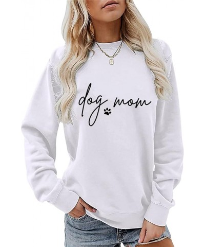 Womens Dog Mom Sweatshirts Dog Paw Print Long Sleeve Crewneck Casual Pullover Loose Puppy Paw Graphic Shirt 01-white $11.59 H...