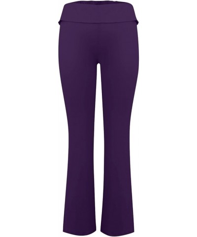 Low Rise Cotton Leggings for Women Comfy Flare Fold Over Yoga Pants Gym Leggings Bell Bottom Workout Leggings L016- Dark Purp...