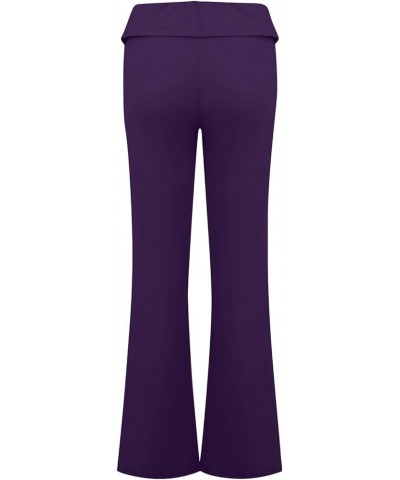 Low Rise Cotton Leggings for Women Comfy Flare Fold Over Yoga Pants Gym Leggings Bell Bottom Workout Leggings L016- Dark Purp...