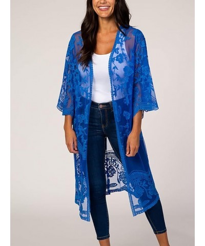 Women's Flowy Bathing Suit Kimono Cardigan Lace Crochet Swimwear Floral Cover Ups E19-royal Blue $13.12 Swimsuits