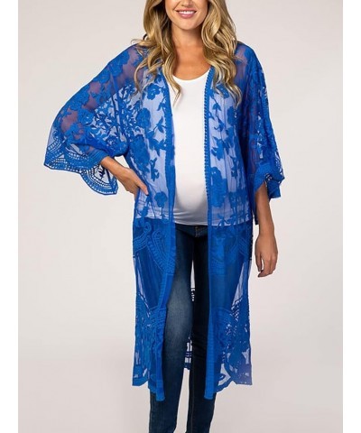 Women's Flowy Bathing Suit Kimono Cardigan Lace Crochet Swimwear Floral Cover Ups E19-royal Blue $13.12 Swimsuits