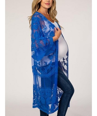 Women's Flowy Bathing Suit Kimono Cardigan Lace Crochet Swimwear Floral Cover Ups E19-royal Blue $13.12 Swimsuits