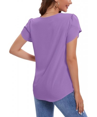 Womens Summer T Shirts Casual Short Sleeve Tops Trendy Blouses V Neck Tunic B:light Purple $10.19 Tops