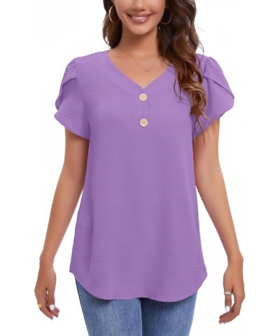 Womens Summer T Shirts Casual Short Sleeve Tops Trendy Blouses V Neck Tunic B:light Purple $10.19 Tops