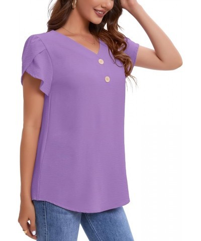 Womens Summer T Shirts Casual Short Sleeve Tops Trendy Blouses V Neck Tunic B:light Purple $10.19 Tops