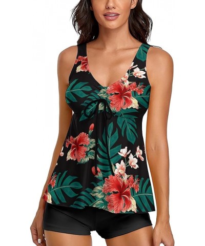 Modest Tankini Swimsuits for Women Two Piece Bathing Suits Floral Print Tank Top with Boyshorts Green $19.22 Swimsuits