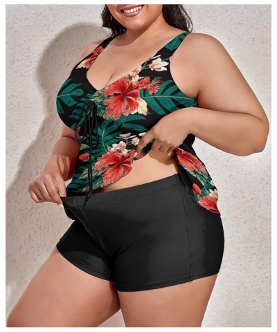 Modest Tankini Swimsuits for Women Two Piece Bathing Suits Floral Print Tank Top with Boyshorts Green $19.22 Swimsuits