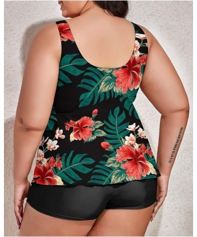 Modest Tankini Swimsuits for Women Two Piece Bathing Suits Floral Print Tank Top with Boyshorts Green $19.22 Swimsuits