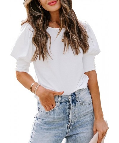 Women's Casual Tops Puff Sleeve Loose Blouses T Shirts White $8.99 T-Shirts