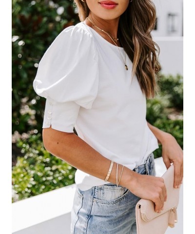 Women's Casual Tops Puff Sleeve Loose Blouses T Shirts White $8.99 T-Shirts