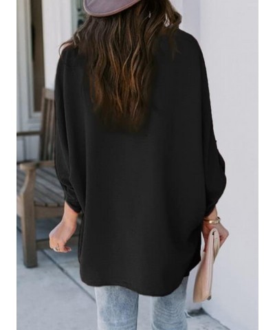 2024 Womens Summer 3 4 Bell Sleeve/Short Sleeve V Neck Chiffon Tops Casual Solid Tops and Blouses Loose Shirts S-XXL A0 Black...