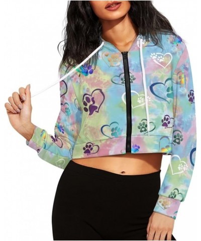 Women Zip Up Hoodie Sweatshirt Jacket Cropped Long Sleeve Crop Top Oversized 2023 Fall Outfits S-5XL Colorful Heart Footprint...