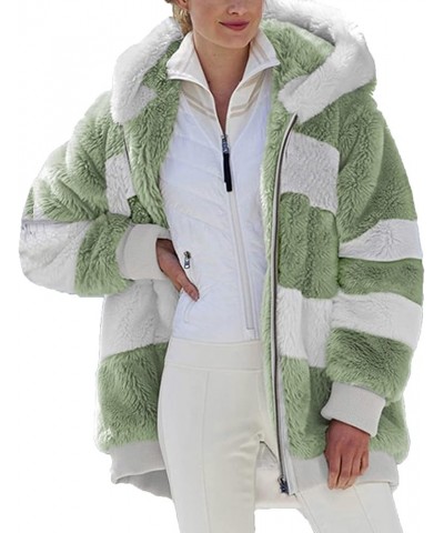 Women's Fuzzy Fleece Jacket Hooded Color Block Patchwork Cardigan Coats with Pockets Zipper Long Sleeve Outerwear Green_01 $9...