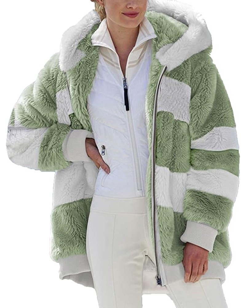 Women's Fuzzy Fleece Jacket Hooded Color Block Patchwork Cardigan Coats with Pockets Zipper Long Sleeve Outerwear Green_01 $9...