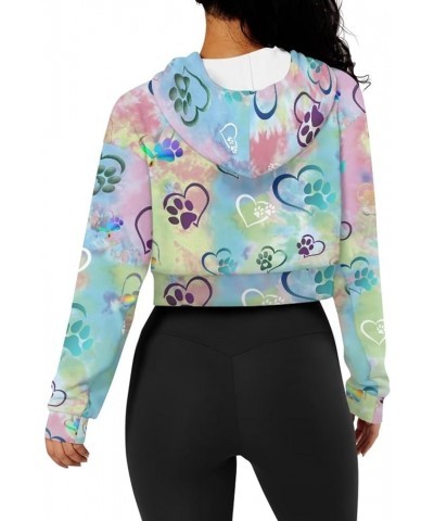 Women Zip Up Hoodie Sweatshirt Jacket Cropped Long Sleeve Crop Top Oversized 2023 Fall Outfits S-5XL Colorful Heart Footprint...