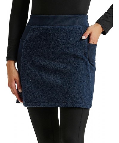 Women's Wool Warm Skirts Fuzzy Winter Skirts for Hiking Running Golf with Pockets Navy Blue $22.39 Activewear