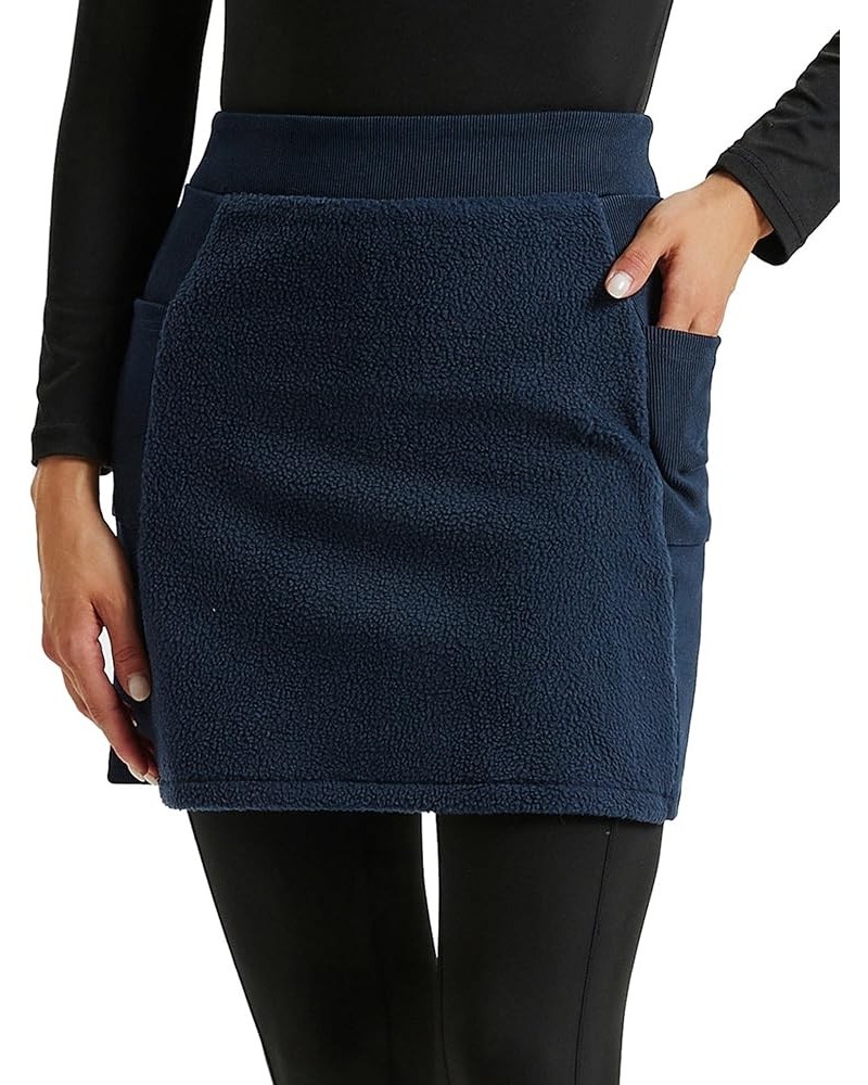 Women's Wool Warm Skirts Fuzzy Winter Skirts for Hiking Running Golf with Pockets Navy Blue $22.39 Activewear