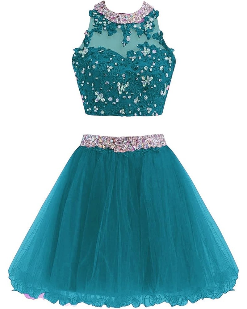 Two Piece Lace Bodice Short Homecoming Dresses Beads Prom Dresses BD134 Turquoise $37.73 Dresses