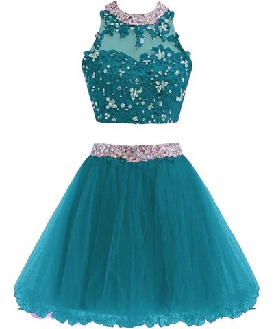 Two Piece Lace Bodice Short Homecoming Dresses Beads Prom Dresses BD134 Turquoise $37.73 Dresses