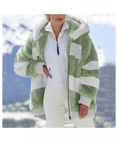 Women's Fuzzy Fleece Jacket Hooded Color Block Patchwork Cardigan Coats with Pockets Zipper Long Sleeve Outerwear Green_01 $9...