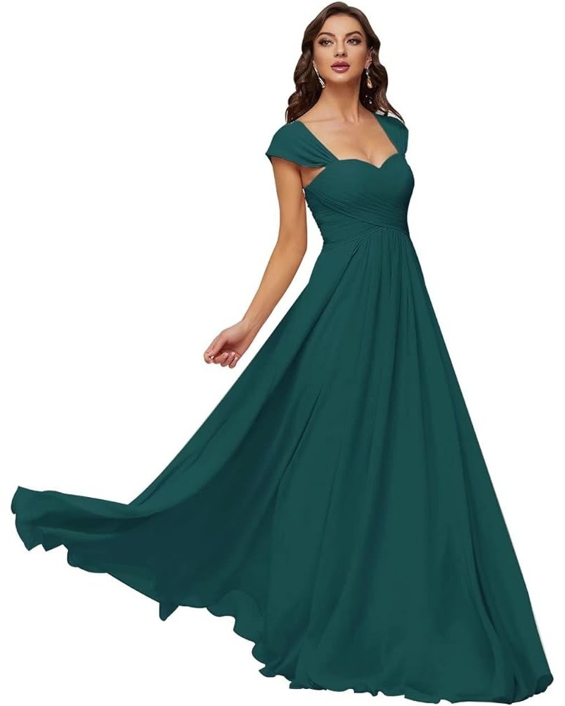 Women's Long Chiffon Bridesmaid Dresses Sweetheart Neck Formal Evening Party Gowns Peacock $32.66 Dresses