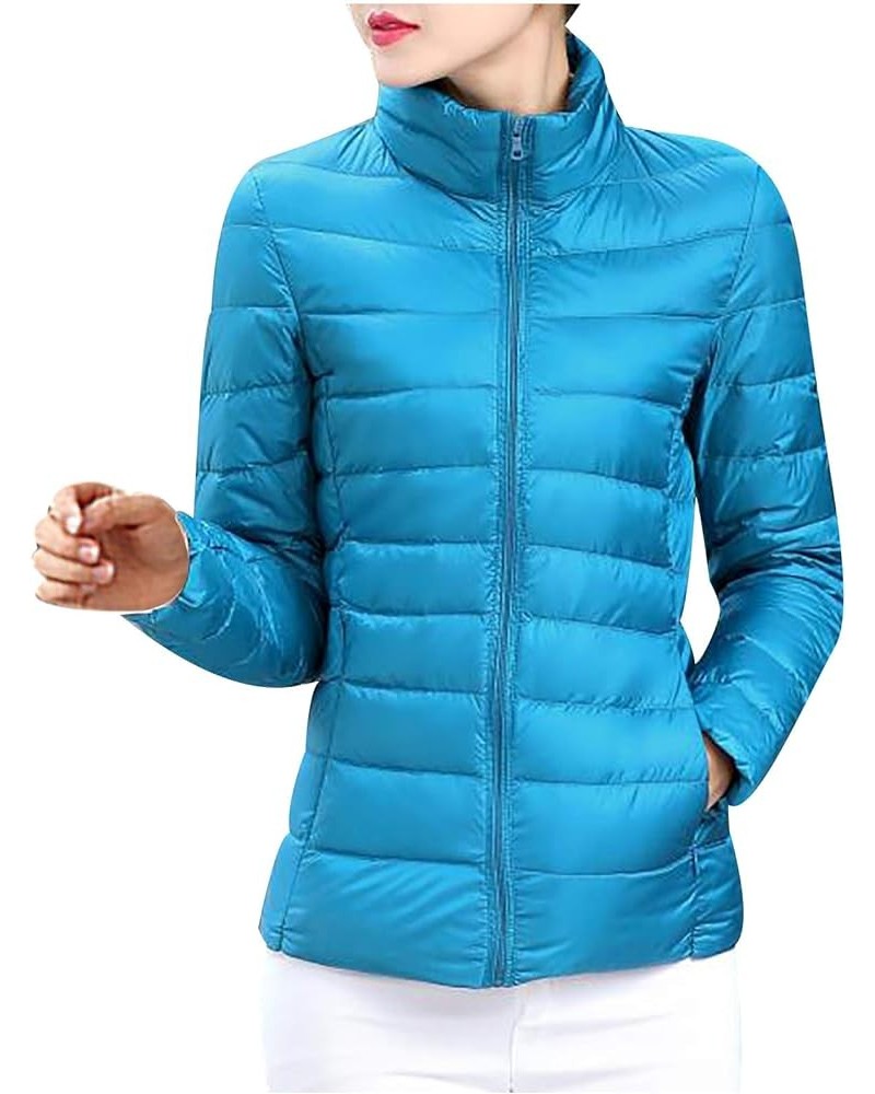 Fashion Quilted Jacket Womens Coat Outwear Solid O-Neck Warm Long Sleeve Puffer Jackets without Hood Blue $4.35 Jackets