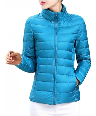 Fashion Quilted Jacket Womens Coat Outwear Solid O-Neck Warm Long Sleeve Puffer Jackets without Hood Blue $4.35 Jackets