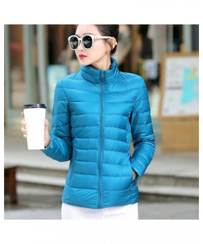 Fashion Quilted Jacket Womens Coat Outwear Solid O-Neck Warm Long Sleeve Puffer Jackets without Hood Blue $4.35 Jackets