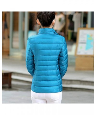 Fashion Quilted Jacket Womens Coat Outwear Solid O-Neck Warm Long Sleeve Puffer Jackets without Hood Blue $4.35 Jackets