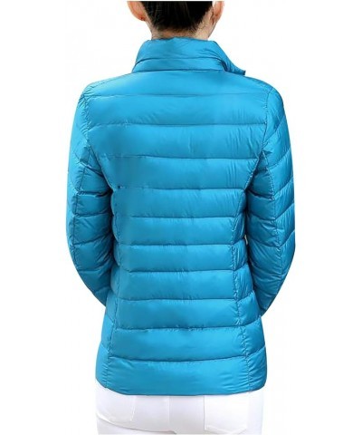 Fashion Quilted Jacket Womens Coat Outwear Solid O-Neck Warm Long Sleeve Puffer Jackets without Hood Blue $4.35 Jackets