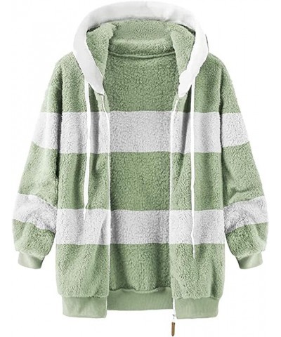 Women's Fuzzy Fleece Jacket Hooded Color Block Patchwork Cardigan Coats with Pockets Zipper Long Sleeve Outerwear Green_01 $9...