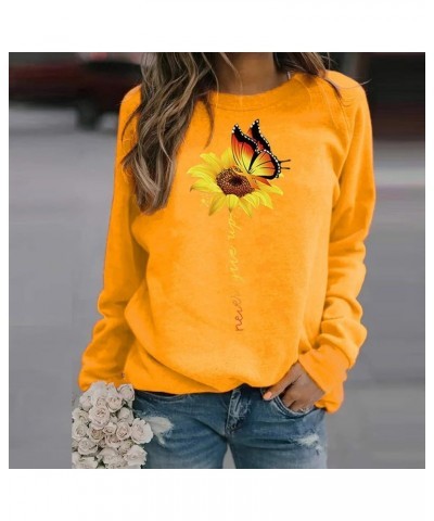 Cute Sweatshirts for Teens,Women's Long Sleeve Sweatshirt Casual Crewneck Loose Fit Pullover Fleece Fall Tops Yellow-c $8.32 ...