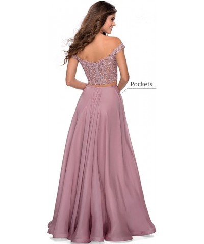 Women's Two Piece Prom Dresses Long with Slit Off Shoulder Lace Chiffon Formal Party Gowns with Pockets WD04 Stormy Blue $40....