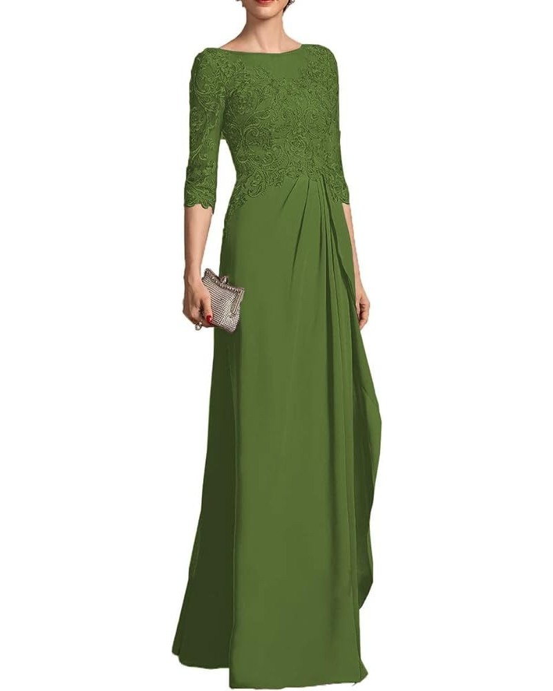 Mother of The Bride Dress 3/4 Sleeve Chiffon Laces Appliques Ruched Formal Evening Gowns Olive $34.78 Dresses