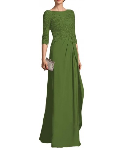 Mother of The Bride Dress 3/4 Sleeve Chiffon Laces Appliques Ruched Formal Evening Gowns Olive $34.78 Dresses